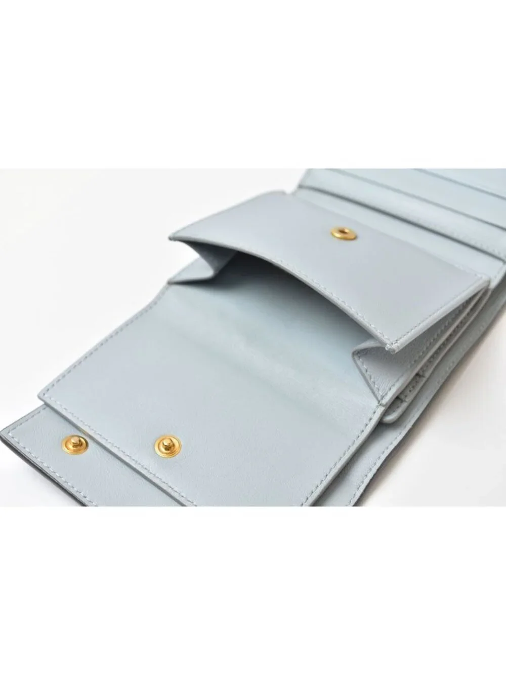 Celine Wallet Mini Small Folded Multi Function Trifold Gray Light Blue Leather